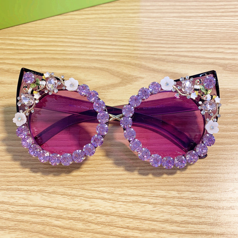 Wholesale Diamond Cat-eye Anti-ultraviolet Comfortable Carved Sunglasses